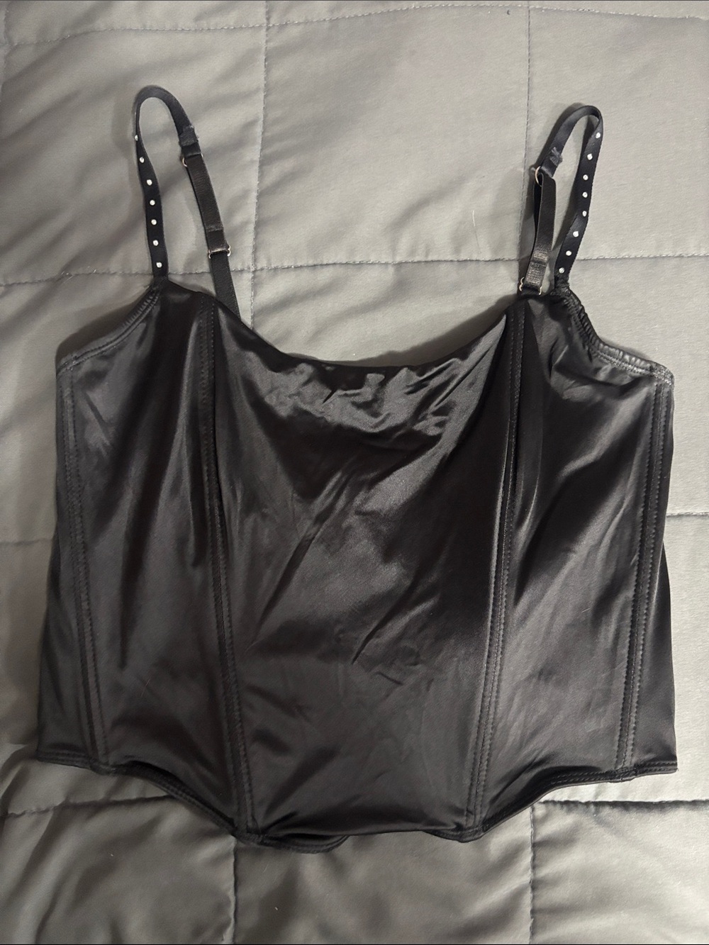 Steve Madden Black Satin Corset Bustier Top W/ Rhinestone-embellished Straps 36C